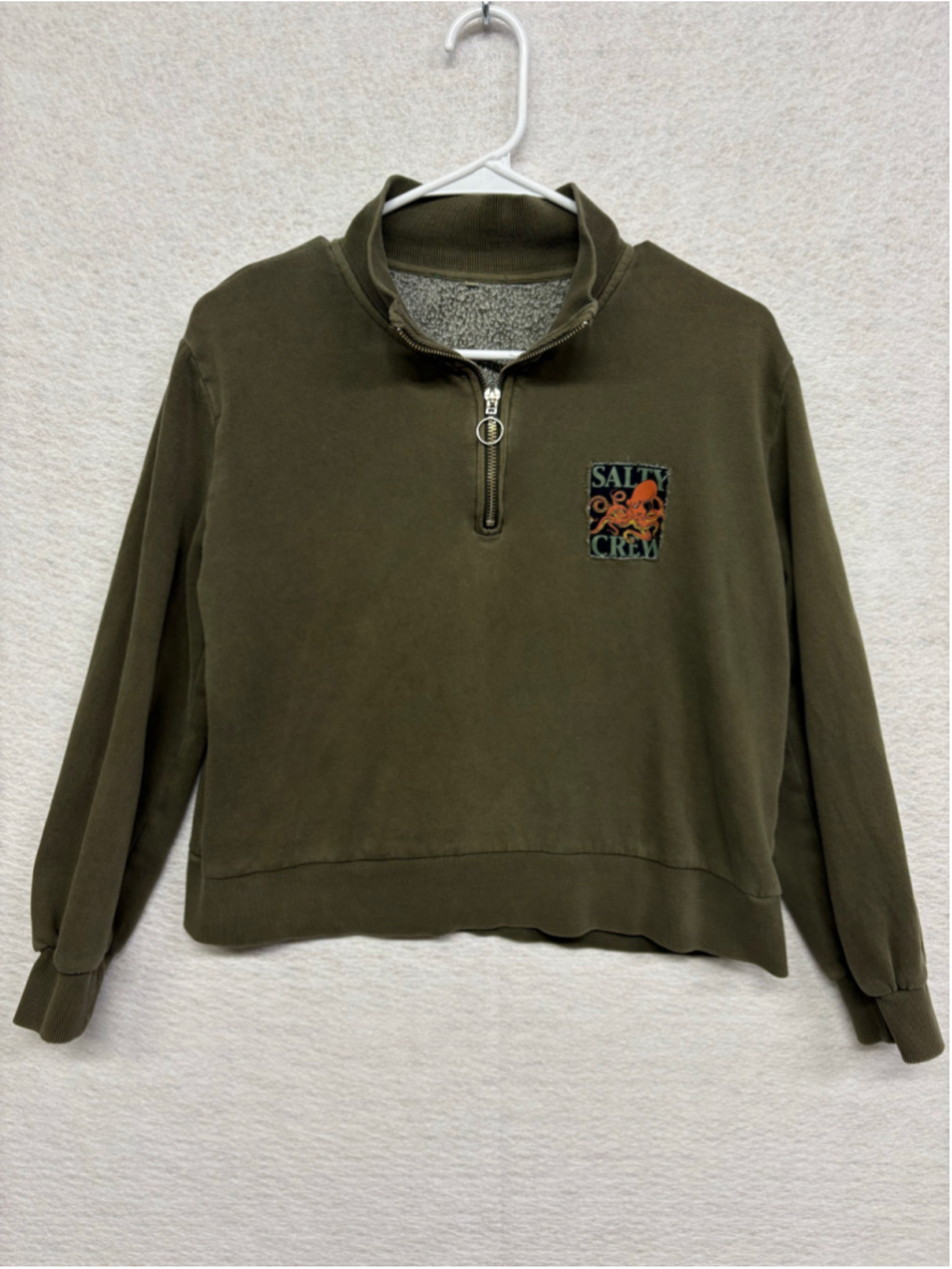 Salty Crew Octopus Ink Slinger 1/4 Zip Pullover Fleece Crop Sweatshirt Green M